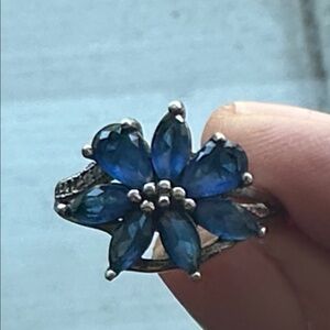 Sterling Silver and Sapphire Blue Flower Ring 5/6